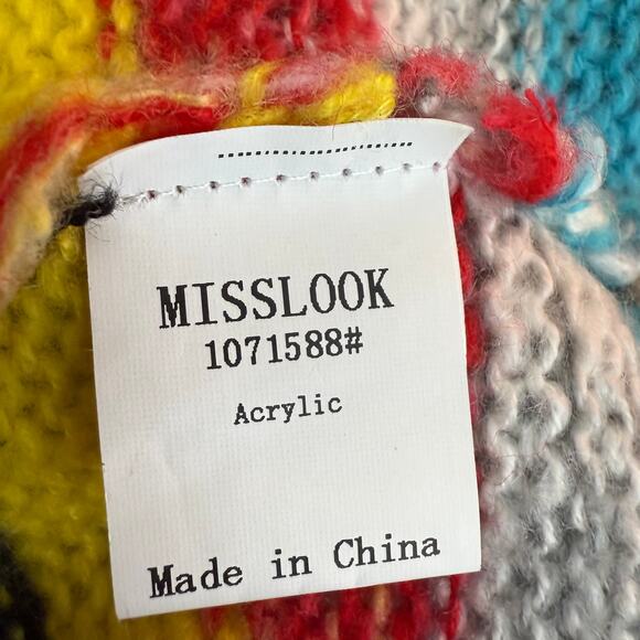 Misslook Womens Multi Stripe Open Front Yellow/Grey/Red Knit Sweater Cardigan - Picture 9 of 10